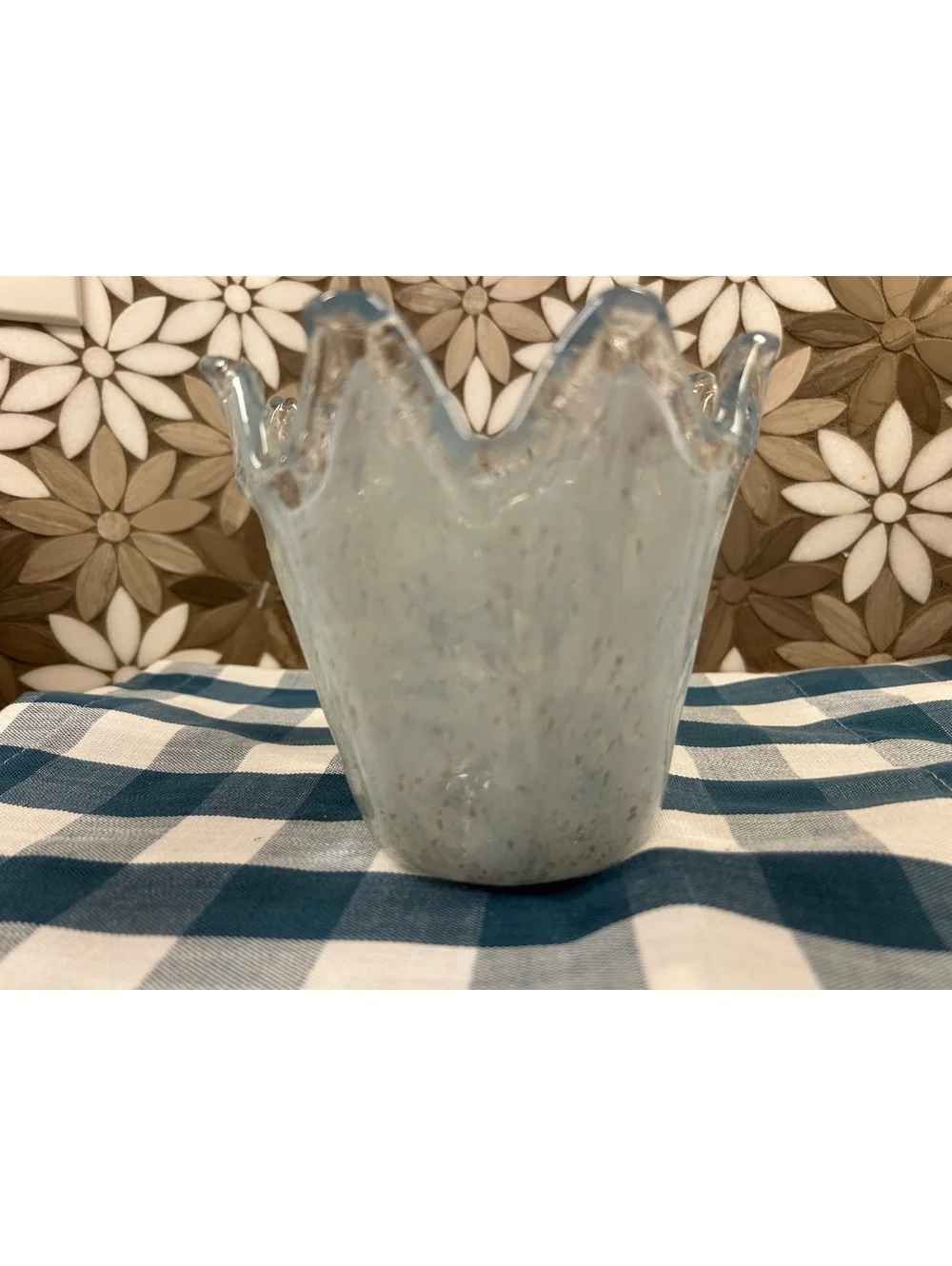 Vintage Murano-Style White Swirl Handkerchief Vase